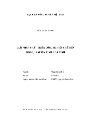 Luận văn thạc sĩ giải pháp phát triển công nghiệp chế biến nông lâm sản tỉnh hòa bình