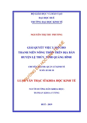 Luận văn thạc sĩ giải quyết việc làm cho thanh niên nông thôn trên địa bàn huyện lệ thủy tỉnh quảng bình min