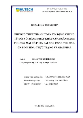 Luận văn thạc sĩ phương thức thanh toán tín dụng chứng từ đối với hàng nhập khẩu tại ngân hàng thương mại cổ phần sài gòn công thương cn bình hòa thực trạng và giải pháp