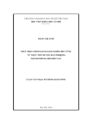 Luận văn thạc sĩ thực hiện chính sách giảm nghèo bền vững từ thực tiễn huyện đan phượng thành phố hà nội hiện nay
