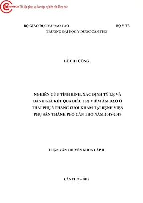 Nghiên cứu tình hình xác định tỷ lệ và đánh giá kết quả điều trị viêm âm đạo ở thai phụ 3 tháng cuối khám tại bệnh viện phụ sản thành phố cần thơ năm 2018 2019