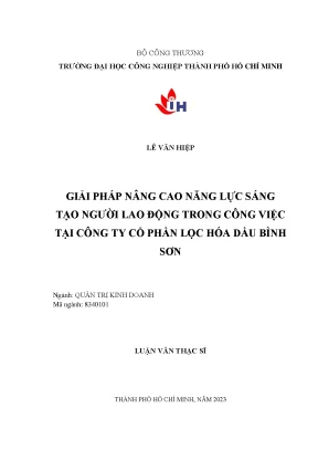 Giải pháp nâng cao năng lực sáng tạo người lao động trong công việc tại công ty cổ phần lọc hóa dầu bình sơn