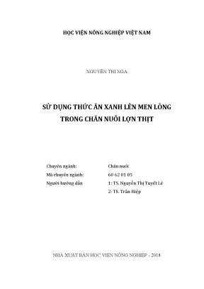 Luận văn thạc sĩ sử dụng thức ăn xanh lên men lỏng trong chăn nuôi lợn thịt