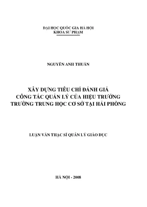 Luận văn thạc sĩ xây dựng tiêu chí đánh giá công tác quản lý của hiệu trưởng trường trung học cơ sở tại hải phòng