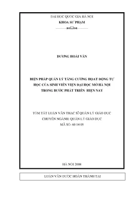 Luận văn thạc sĩ biện pháp quản lý tăng cường hoạt động tự học của sinh viên viện đại học mở hà nội trong bước phát triển hiện nay