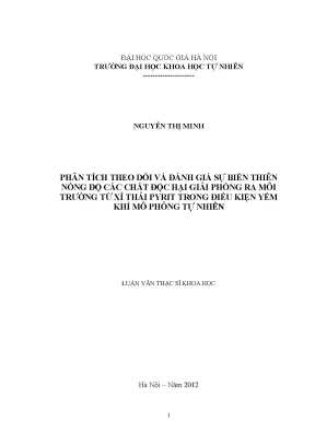 Luận văn thạc sĩ phân tích theo dõi và đánh giá sự biến thiên nồng độ các chất độc hại giải phóng ra môi trường từ xỉ thải pyrit trong điều kiện yếm khí mô phỏng tự nhiên
