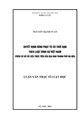 Luận văn thạc sĩ quyết định hình phạt tù có thời hạn theo luật hình sự việt nam trên cơ sở số liệu thực tiễn của địa bàn thành phố hà nội 002