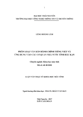 Luận văn thạc sĩ phân loại văn bản hành chính tiếng việt và ứng dụng vào các cơ quan nhà nước tỉnh bắc kạn