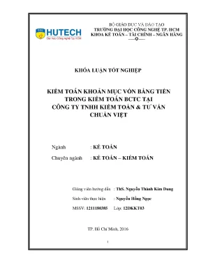 Luận văn thạc sĩ kiểm toán khoản mục vốn bằng tiền trong kiểm toán bctc tại công ty tnhh kiểm toán tư vấn chuẩn việt