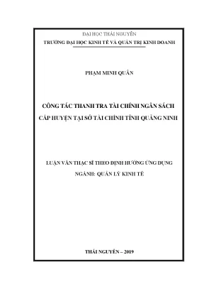 Luận văn thạc sĩ công tác thanh tra tài chính ngân sách cấp huyện tại sở tài chính tỉnh quảng ninh