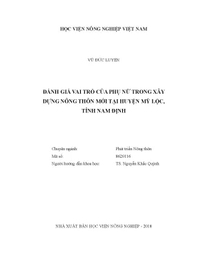 Luận văn thạc sĩ nghiên cứu phát triển các mô hình tổ chức sản xuất trong nuôi trồng thủy sản huyện hải hậu tỉnh nam định