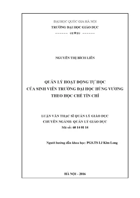 Luận văn thạc sĩ quản lý hoạt động tự học của sinh viên trường đại học hùng vương theo học chế tín chỉ
