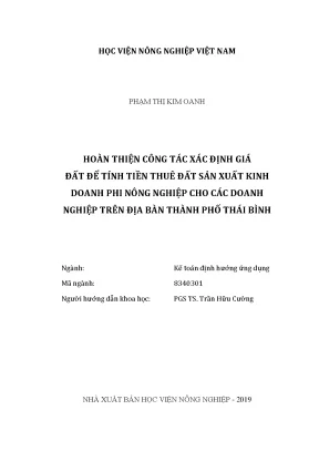 Luận văn thạc sĩ hoàn thiện công tác xác định giá đất để tính tiền thuê đất sản xuất kinh doanh phi nông nghiệp cho các doanh nghiệp trên địa bàn thành phố thái bình