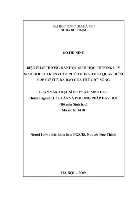 Luận văn thạc sĩ biện pháp hướng dẫn học sinh học chương i iv sinh học 11 trung học phổ thông theo quan điểm cấp cơ thể đa bào của thế giới sống