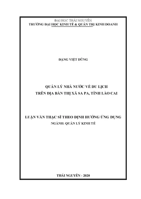 Luận văn thạc sĩ quản lý kinh tế quản lý nhà nước về du lịch trên địa bàn thị xã sa pa tỉnh lào cai
