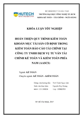 Luận văn thạc sĩ hoàn thiện quy trình kiểm toán khoản mục tài sản cố định trong kiểm toán báo cáo tài chính tại công ty tnhh dịch vụ tư vấn tài chính kế toán và kiểm toán phía nam aascs