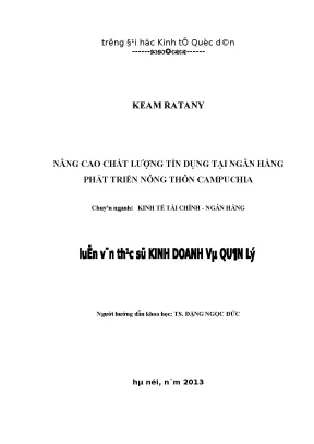 Nâng cao chất lượng tín dụng tại ngân hàng phát triển nông thôn campuchia