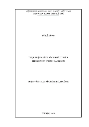 Luận văn thạc sĩ thực hiện chính sách phát triển thanh niên ở tỉnh lạng sơn