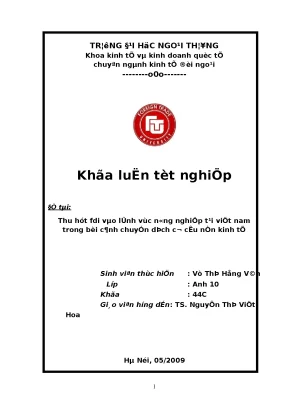 Thu hút fdi vào lĩnh vực nông nghiệp tại việt nam trong bối cảnh chuyển dịch cơ cấu nền kinh tế