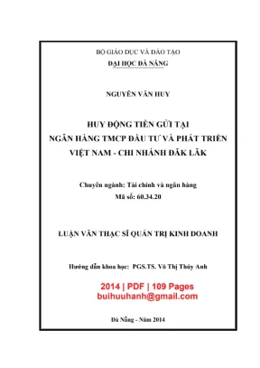 Luận văn thạc sĩ quản trị kinh doanh huy động tiền gửi tại ngân hàng đầu tư và phát triển việt nam chi nhánh đăk lăk