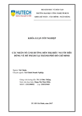 Luận văn thạc sĩ các nhân tố ảnh hưởng đến thị hiếu người tiêu dùng về mỹ phẩm tại thành phố hồ chí minh