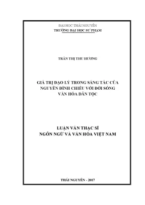 Luận văn thạc sĩ giá trị đạo lý trong sáng tác của nguyễn đình chiểu với đời sống văn hóa dân tộc