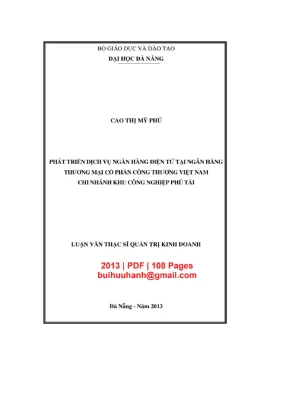 Luận văn thạc sĩ quản trị kinh doanh phát triển dịch vụ ngân hàng điện tử tại ngân hàng thương mại cổ phần công thương việt nam chi nhánh khu công nghiệp phú tài