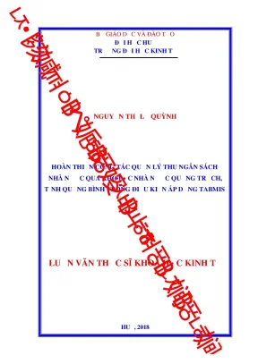 Luận văn thạc sĩ hoàn thiện công tác quản lý thu ngân sách nhà nước qua kho bạc nhà nước quảng trạch tỉnh quảng bình trong điều kiện áp dụng tabmis