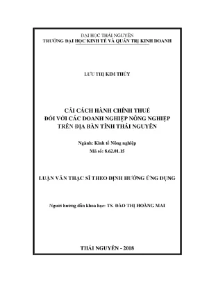 Luận văn thạc sĩ cải cách hành chính thuế đối với các doanh nghiệp nông nghiệp trên địa bàn tỉnh thái nguyên
