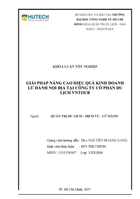Luận văn thạc sĩ giải pháp nâng cao hiệu quả kinh doanh lữ hành nội địa tại công ty cổ phần du lịch vntour