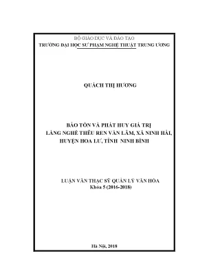 Luận văn thạc sĩ bảo tồn và phát huy giá trị làng nghề thêu ren văn lâm xã ninh hải huyện hoa lư tỉnh ninh bình
