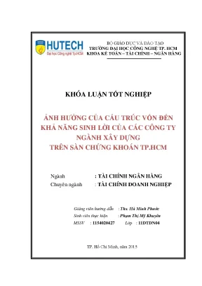 Luận văn thạc sĩ ảnh hưởng của cấu trúc vốn đến khả năng sinh lời của các công ty ngành xây dựng trên sàn chứng khoán tp hcm