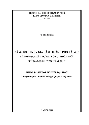 Luận văn thạc sĩ đảng bộ huyện gia lâm thành phố hà nội lãnh đạo xây dựng nông thôn mới từ năm 2011 đến năm 2018