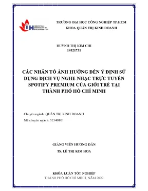 Các nhân tố ảnh hưởng đến ý định sử dụng dịch vụ nghe nhạc trực tuyến spotify premium của giới trẻ tại thành phố hồ chí minh