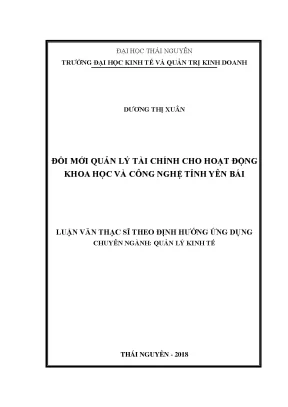 Luận văn thạc sĩ đổi mới quản lý tài chính cho hoạt động khoa học và công nghệ tại tỉnh yên bái