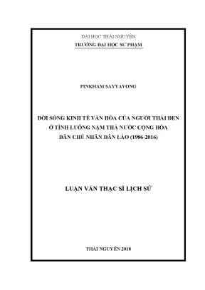 Luận văn thạc sĩ đời sống kinh tế văn hóa của người thái đen ở tỉnh luông nặm thà nước cộng hòa dân chủ nhân dân lào 1986 2016