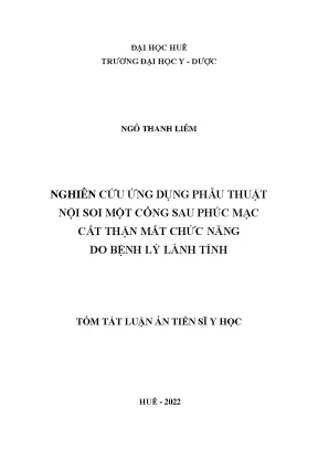 Tóm tắt luận án tiến sĩ y học nghiên cứu ứng dụng phẫu thuật nội soi một cổng sau phúc mạc cắt thận mất chức năng do bệnh lý lành tính