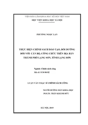 Luận văn thạc sĩ thực hiện chính sách đào tạo bồi dưỡng đối với cán bộ công chức trên địa bàn thành phố lạng sơn tỉnh lạng sơn