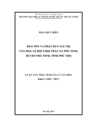 Luận văn thạc sĩ bảo tồn và phát huy giá trị văn hóa của lễ hội chọi trâu xã phù ninh huyện phù ninh tỉnh phú thọ