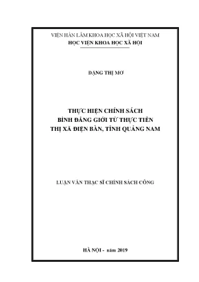 Luận văn thạc sĩ thực hiện chính sách bình đẳng giới từ thực tiễn thị xã điện bàn tỉnh quảng nam
