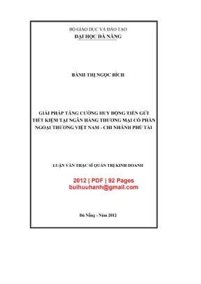 Luận văn thạc sĩ kinh tế giải pháp tăng cường huy động tiền gởi tiết kiệm tại ngân hàng thương mại cổ phần ngoại thương việt nam chi nhánh phú tài