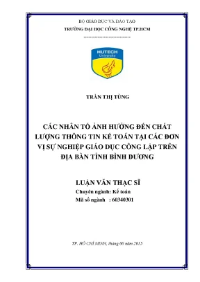 Luận văn thạc sĩ các nhân tố ảnh hưởng đến chất lượng thông tin kế toán tại các đơn vị sự nghiệp giáo dục công lập trên địa bàn tỉnh bình dương