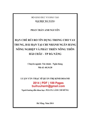 Luận văn thạc sĩ quản trị kinh doanh hạn chế rủi ro tín dụng trong cho vay trung dài hạn tại chi nhánh ngân hàng nông nghiệp và phát triển nông thôn hải châu tp