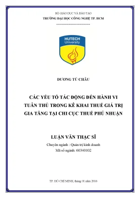 Luận văn thạc sĩ các yếu tố tác động đến hành vi tuân thủ trong kê khai thuế giá trị gia tăng của doanh nghiệp tại chi cục thuế phú nhuận