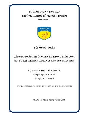 Luận văn thạc sĩ các yếu tố ảnh hưởng đến hệ thống kiểm soát nội bộ tại vietnam airlines khu vực miền nam