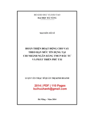 Luận văn thạc sĩ quản trị kinh doanh hoàn thiện hoạt động cho vay theo hạn mức tín dụng tại chi nhánh ngân hàng tmcp đầu tư và phát triển phú tài