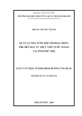 Luận văn thạc sĩ quản lý nhà nước đối với hoạt động thu hút đầu tư trực tiếp nước ngoài tại tỉnh phú thọ