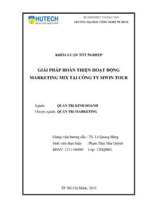 Luận văn thạc sĩ giải pháp hoàn thiện hoạt động marketing mix tại công ty siwin tour
