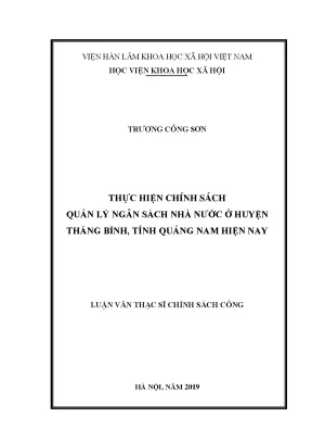 Luận văn thạc sĩ thực hiện chính sách quản lý ngân sách nhà nước ở huyện thăng bình tỉnh quảng nam hiện nay