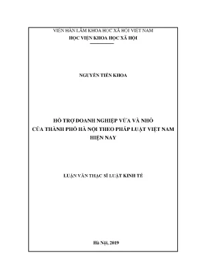 Luận văn thạc sĩ hỗ trợ doanh nghiệp vừa và nhỏ của thành phố hà nội theo pháp luật việt nam hiện nay